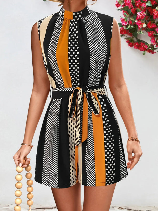 Tied Color Block Sleeveless Romper Black www.nizzadesign.com