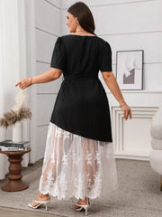 Plus Size Lace Patchwork Short Sleeve Maxi Dress www.nizzadesign.com