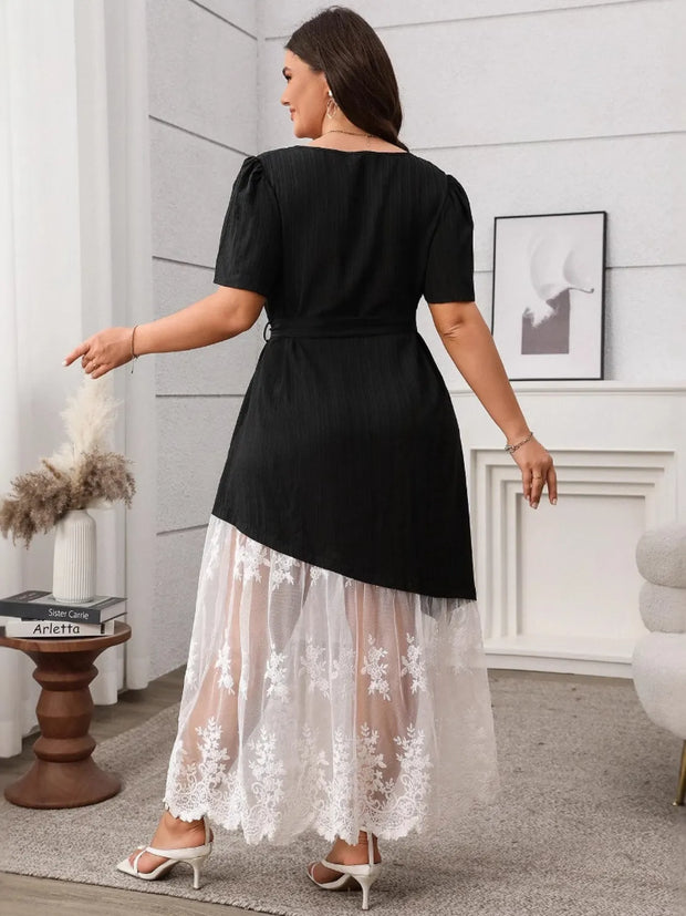 Plus Size Lace Patchwork Short Sleeve Maxi Dress www.nizzadesign.com