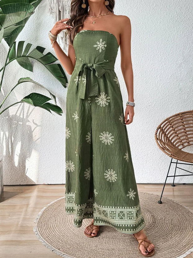 Printed Wide Leg Tube Jumpsuit www.nizzadesign.com