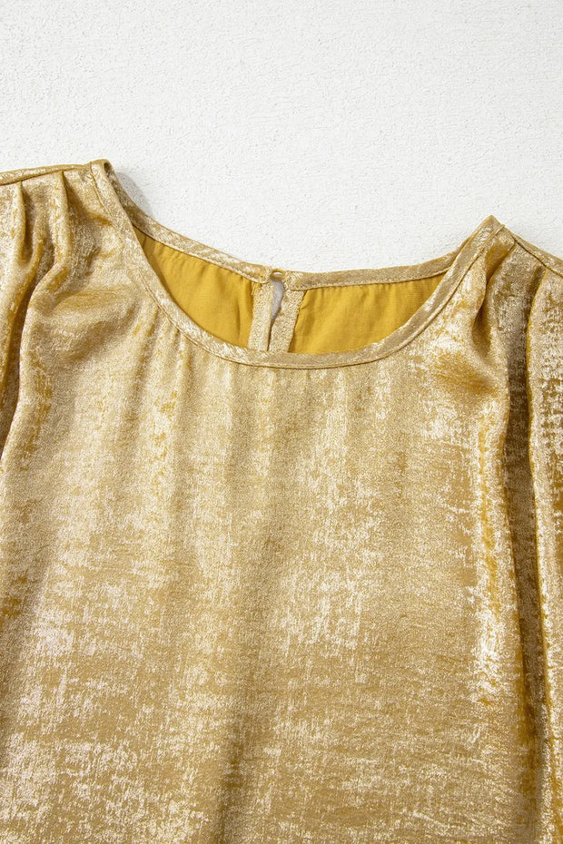 Metallic Gold Short Sleeve Casual Blouse www.nizzadesign.com