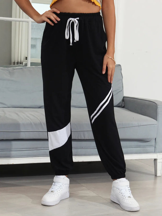 Drawstring Contrast Joggers with Pockets www.nizzadesign.com