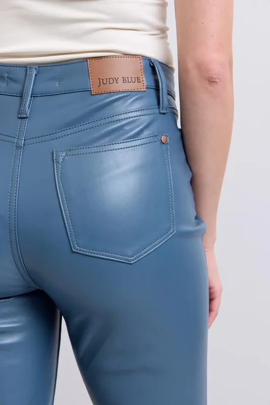 Judy Blue Full Size High Waist Tummy Control Faux Leather Bootcut Pants Plus Size www.nizzadesign.com