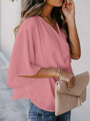 Full Size Ruched Three-Quarter Sleeve Blouse Plus Size www.nizzadesign.com