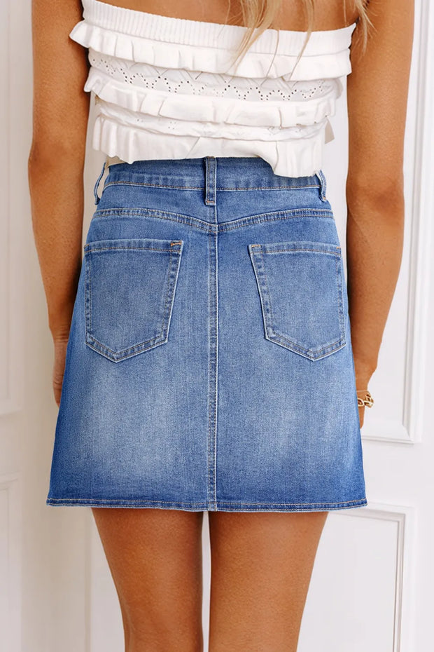 Wrapped Crossed Waist Denim Mini Skirt www.nizzadesign.com