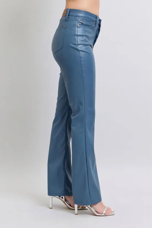 Judy Blue Full Size High Waist Tummy Control Faux Leather Bootcut Pants Plus Size www.nizzadesign.com