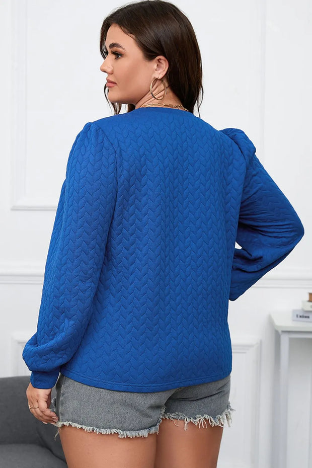 Plus Size Textured Round Neck Long Sleeve Top www.nizzadesign.com