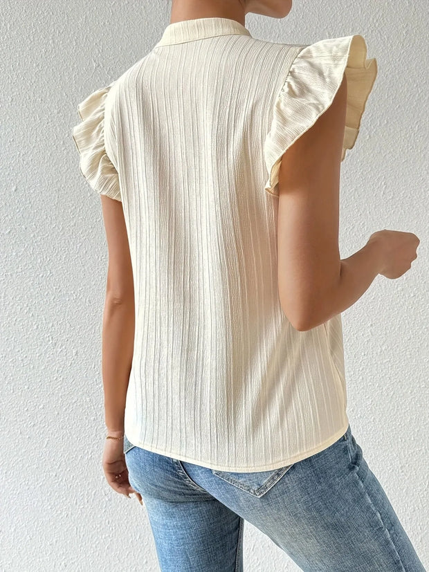 Embroidered Cap Sleeve Notched Blouse www.nizzadesign.com