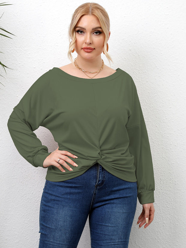 Plus Size Twisted Drop Shoulder T-Shirt Sage www.nizzadesign.com