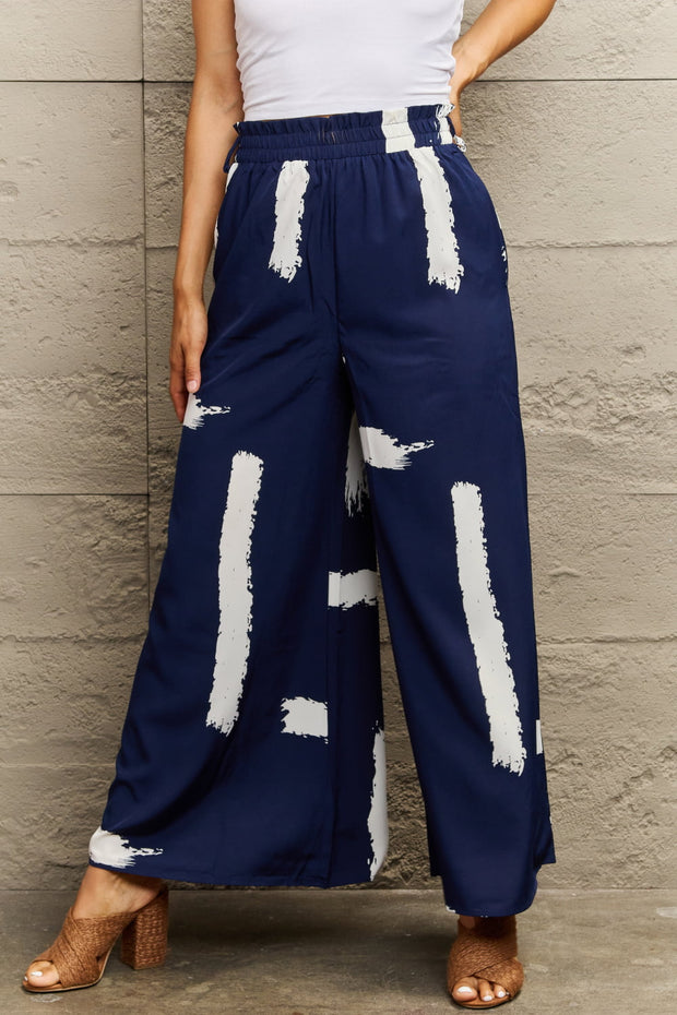Perfee Printed Wide Leg Long Pants Navy www.nizzadesign.com