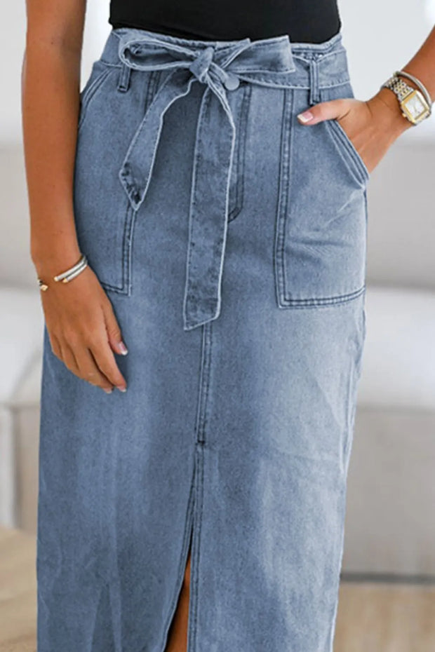Tied Slit Denim Skirt www.nizzadesign.com