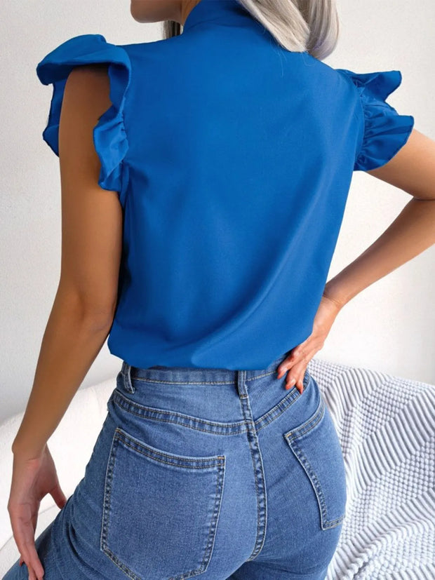 Ruffle Cap Sleeve Bow Tie Blouse www.nizzadesign.com