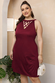 Plus Size Cutout Round Neck Sleeveless Dress Wine www.nizzadesign.com