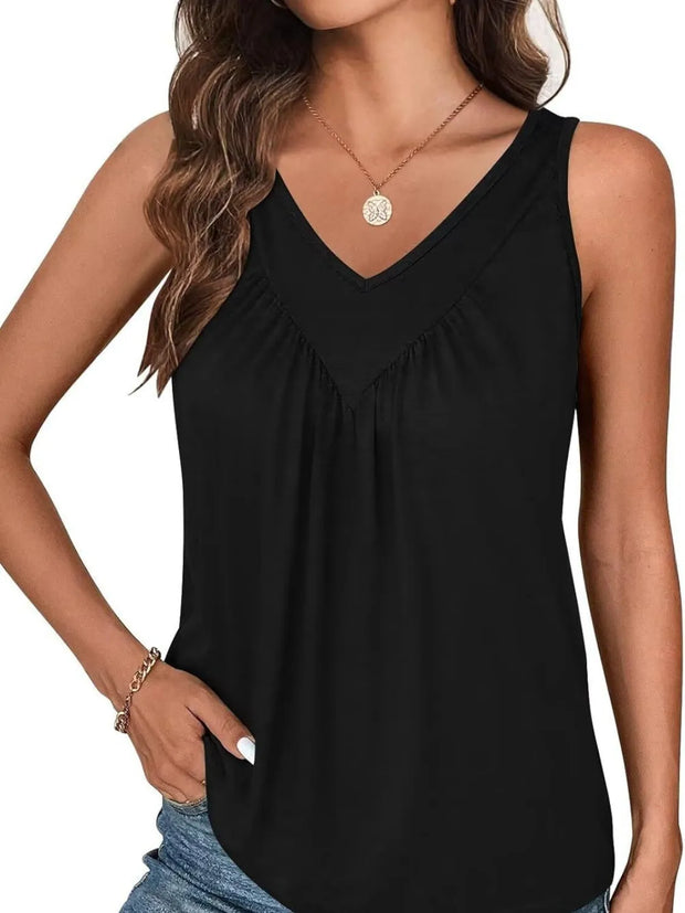 Ruched V-Neck Tank Black www.nizzadesign.com