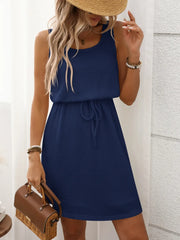 Waffle-Knit Drawstring Mini Tank Dress www.nizzadesign.com