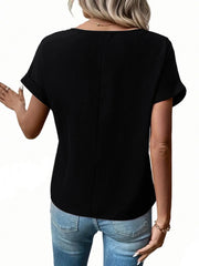 Casual Zipper Front Short Sleeve Blouse www.nizzadesign.com