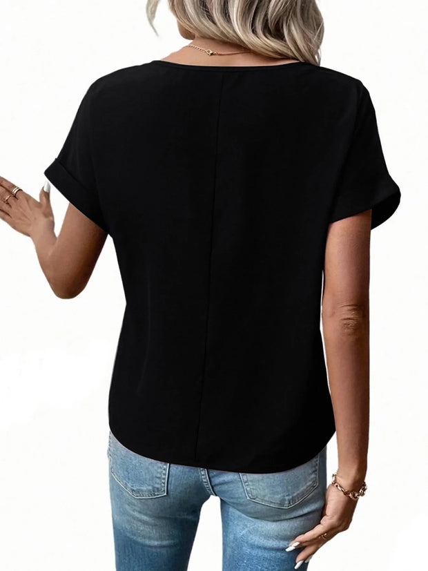 Casual Zipper Front Short Sleeve Blouse www.nizzadesign.com