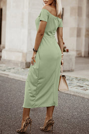 Off-Shoulder Short Sleeve Split Dress www.nizzadesign.com