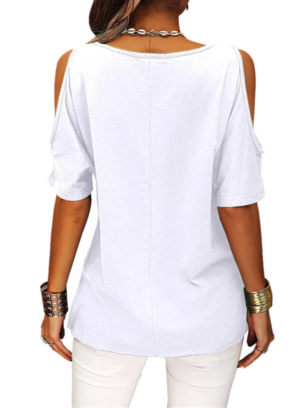 Full Size Crisscross Cold Shoulder Casual T-Shirt Plus Size www.nizzadesign.com