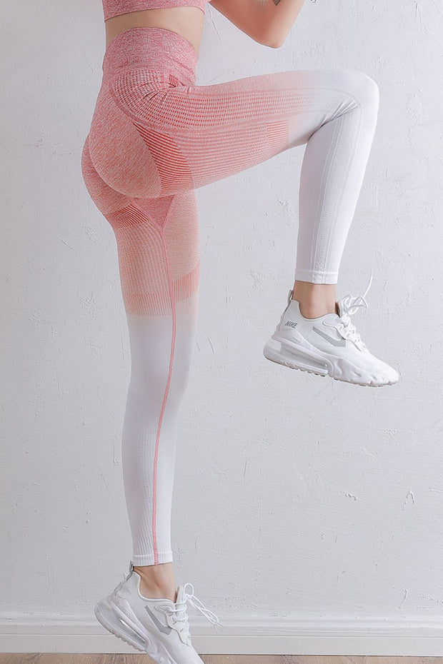 Gradient High Waist Sports Leggings White Pink www.nizzadesign.com