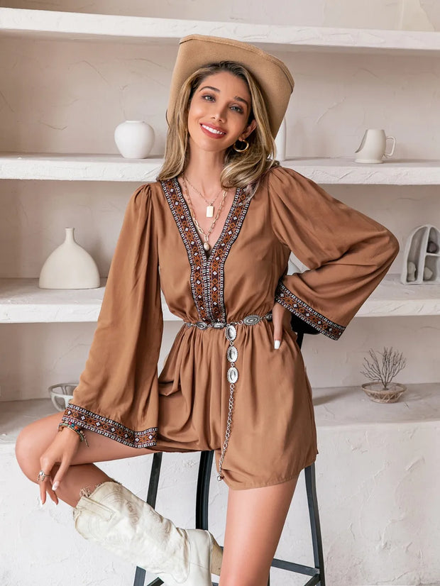 V-Neck Long Sleeve Romper www.nizzadesign.com