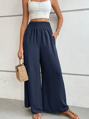 Perfee Wide Waistband Relax Fit Long Pants Dark Blue www.nizzadesign.com