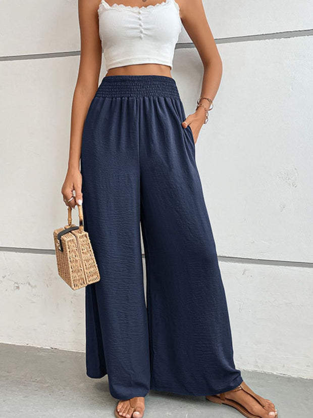 Perfee Wide Waistband Relax Fit Long Pants Dark Blue www.nizzadesign.com