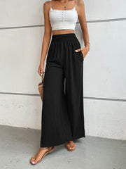 Perfee Wide Waistband Relax Fit Long Pants Black www.nizzadesign.com