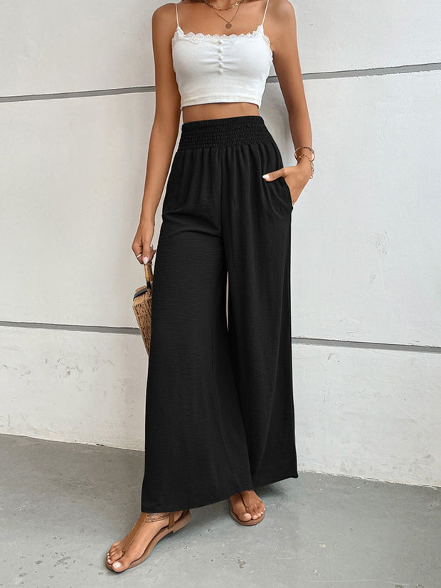 Perfee Wide Waistband Relax Fit Long Pants Black www.nizzadesign.com