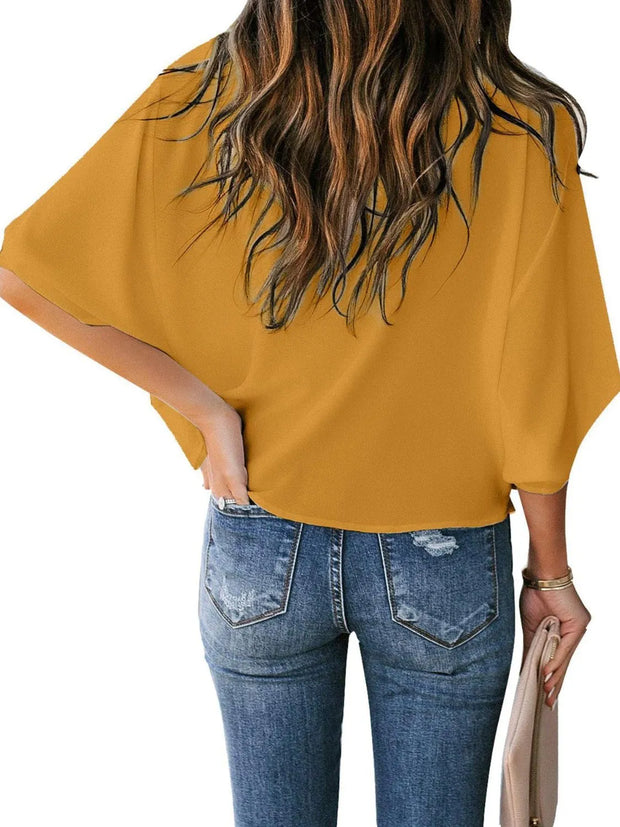Full Size Ruched Three-Quarter Sleeve Blouse Plus Size www.nizzadesign.com