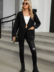 Pocketed V-Neck Button Up Denim Jacket www.nizzadesign.com