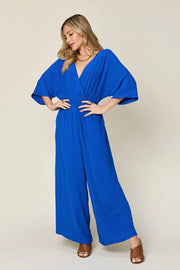 Double Take Full Size Surplice Wide Leg Jumpsuit with Pockets Royal Blue www.nizzadesign.com