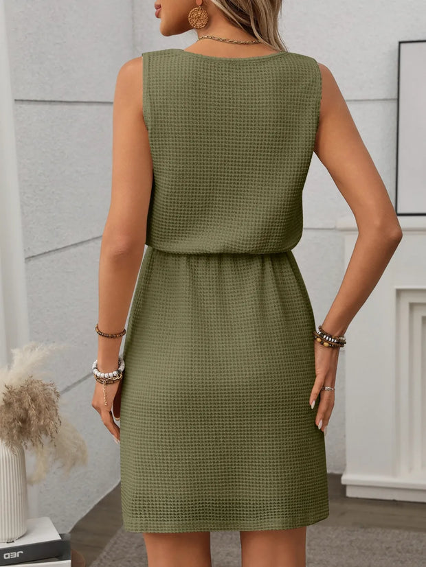 Waffle-Knit Drawstring Mini Tank Dress www.nizzadesign.com