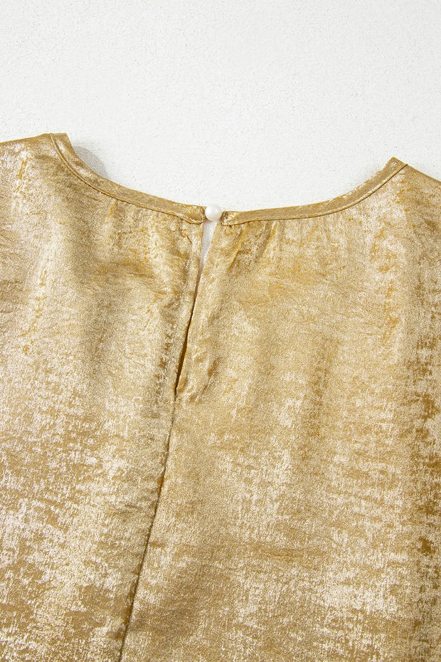 Metallic Gold Short Sleeve Casual Blouse www.nizzadesign.com