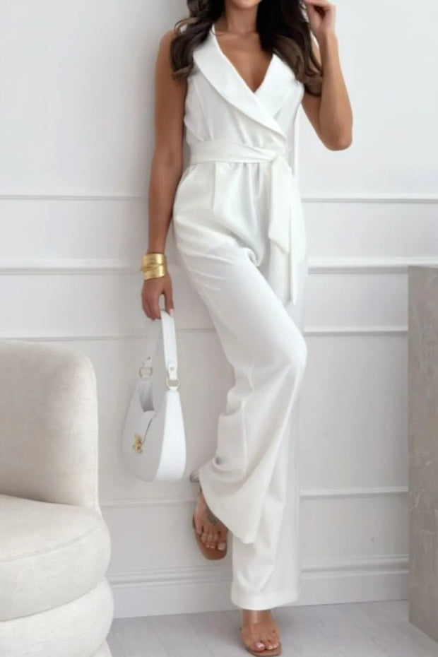 Surplice Sleeveless Wide Leg Jumpsuit www.nizzadesign.com
