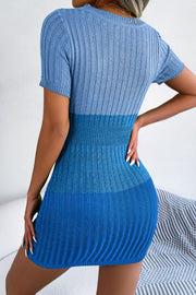 Color Block Cutout Short Sleeve Sweater Dress www.nizzadesign.com