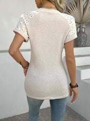 Hollow Out Waffle Knit Short Sleeve T-Shirt www.nizzadesign.com