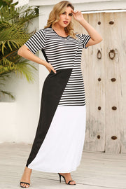 Plus Size Striped Color Block Round Neck Dress www.nizzadesign.com
