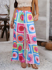 Devine Drawstring Printed Wide Leg Pants Multicolor www.nizzadesign.com