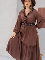 Plus Size V-Neck Ruffle Trim Maxi Dress www.nizzadesign.com