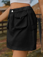 Pocketed Elastic Waist Denim Skirt www.nizzadesign.com