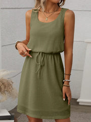 Waffle-Knit Drawstring Mini Tank Dress www.nizzadesign.com