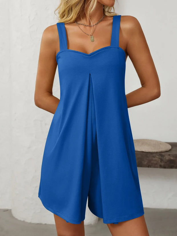 Mandy Sweetheart Neck Wide Strap Romper with Pockets www.nizzadesign.com