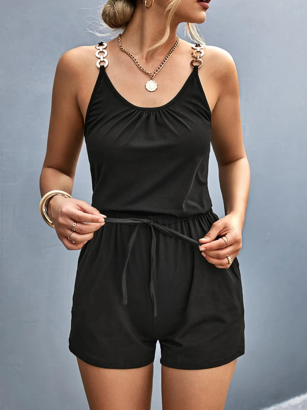 Scoop Neck Romper with Pockets Black www.nizzadesign.com