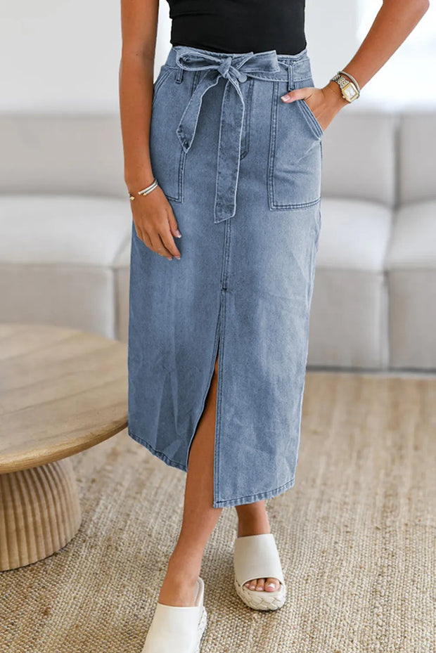 Tied Slit Denim Skirt Medium www.nizzadesign.com