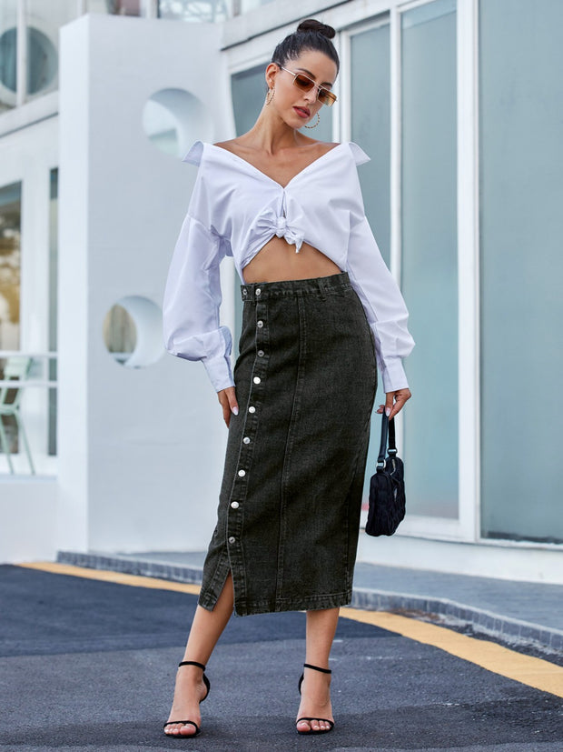 Button Down Denim Skirt www.nizzadesign.com