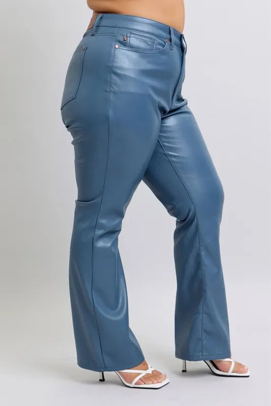 Judy Blue Full Size High Waist Tummy Control Faux Leather Bootcut Pants Plus Size www.nizzadesign.com
