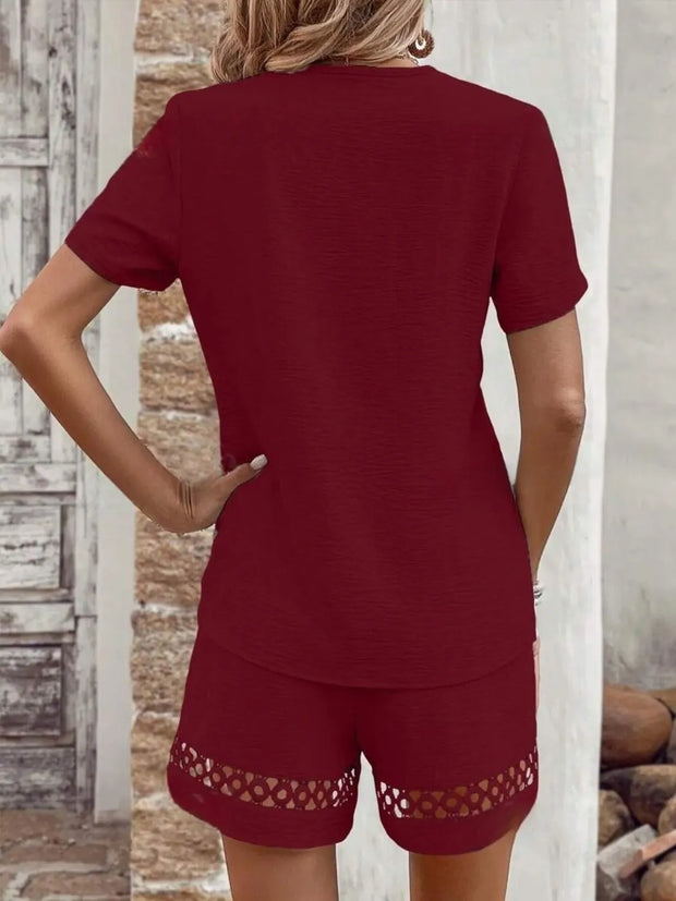 V Neck Short Sleeve Top and Shorts Set www.nizzadesign.com