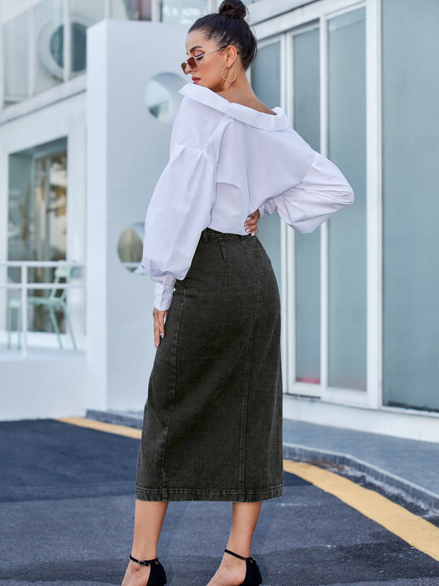 Button Down Denim Skirt www.nizzadesign.com
