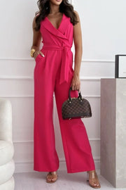 Surplice Sleeveless Wide Leg Jumpsuit Hot Pink www.nizzadesign.com